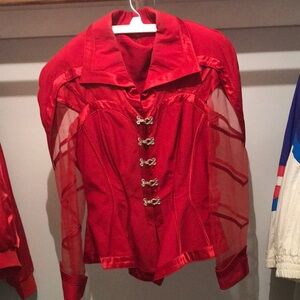 IIF Red Satin & Sheer Hook-Front Jacket & Skirt